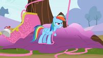 Rainbow Dash standing on downed balloon S2E8