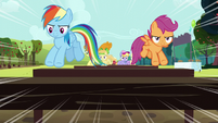 Rainbow and Scootaloo jumping hurdles S5E17