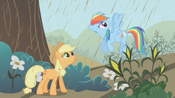 640px-Applejack and Rainbow Dash conversing about the rain S2E1