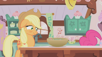 Applejack looks at grey cupcake mixture S1E04