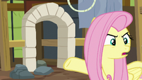 Fluttershy pointing at small hospital door S7E5