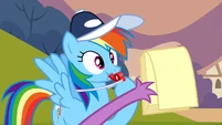 Rainbow Dash getting ready to blow her whistle.