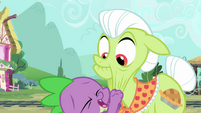 Spike hangs by Granny Smith's cheeks S03E11