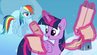 Twilight Sparkle walking with papers and scrolls S6E24