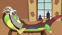 Discord lounging on Fluttershy's couch S03E10