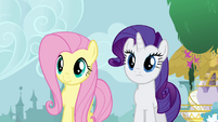 Fluttershy and Rarity talking to Twilight S4E01