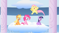 Fluttershy jumping and screaming when Rainbow Dash succeeds S1E16