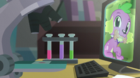 Microscope, test tubes and computer with Puppy Spike wallpaper EG3
