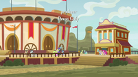 Ponies exiting the movie theater S9E6