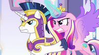 Cadance and Shining Armor with angry glares S9E1