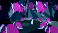 Rarity surrounded by floating dresses S5E13