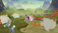 Twilight and Fluttershy look at McColts and Hooffields fighting S5E23