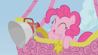 Pinkie Pie announcing from a hot-air balloon S1E13