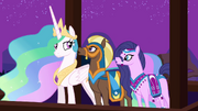 Princess Celestia with the delegates from Saddle Arabia S3E5