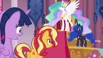 Sunset Shimmer addressing Princess Celestia EGFF