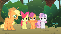 Applejack surprised that the CMC are not happy with the tree house S1E18