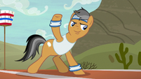 Quibble readying his hoof to kick S9E6