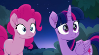 Twilight and Pinkie look at crash site MLPRR