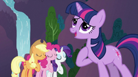 Applejack, Pinkie Pie and Rarity singing with Twilight 2 S3E2