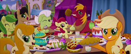Applejack and family at the festival banquet MLPTM