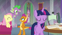 Fluttershy, Spike, and Smolder happy S9E9
