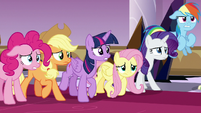Mane Six nervously face down the guards S9E2
