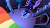 Nightmare Moon about to get hit by the beam S1E2