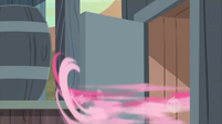 Pinkie Pie darting into the outhouse S2E14