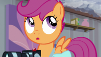 Scootaloo looking at Rainbow's bedroom door S7E7