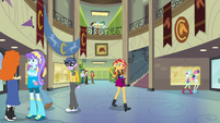 Sunset Shimmer waving to her friends EGFF