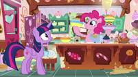 Pinkie Pie holding several bowls of ingredients S7E23