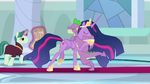 Princess Twilight and Spike sharing a hug S9E26