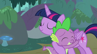 Twilight Sparkle and Spike hugging S8E11