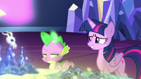 Twilight Sparkle looks embarrassed at Spike S7E15