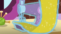 Rarity sewing with gold fabric S6E15