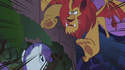 The Manticore, about to swipe at Rarity. No thorn in his paw.