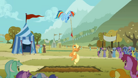Rainbow Dash flying during the tug of war S1E13