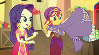 Sunset Shimmer looking at decorative fabric EGS2