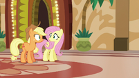 Applejack and Fluttershy in mild surprise S6E20