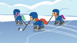 Earth pony stallions playing hockey S5E5 