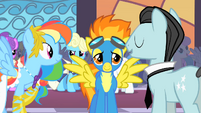 Rainbow Dash trying to talk to Spitfire S1E26