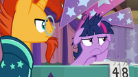 Twilight sulks with head on her hoof S9E16