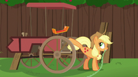 Applejack kicks spoiler off of the cart S6E14