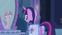 Princess Luna placing saddlebags on Twilight EG