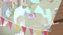 Starlight Glimmer forces the villagers away with a barrier S6E25