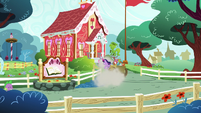Twilight screeches to a halt in front of schoolhouse S7E3