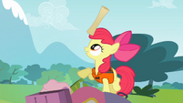 Apple Bloom with a rolled map on her head S4E09