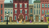 Applejack asking ponies on the street S5E16