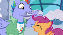 Scootaloo excitedly nodding to Bow Hothoof S7E7