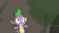 Spike scared and flattening himself against the cliff S3E9